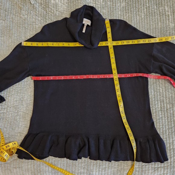 Laundry Shelli Segal Black Turtleneck LS Ruffle Cuffs/Waist Sweater Large - Picture 11 of 13